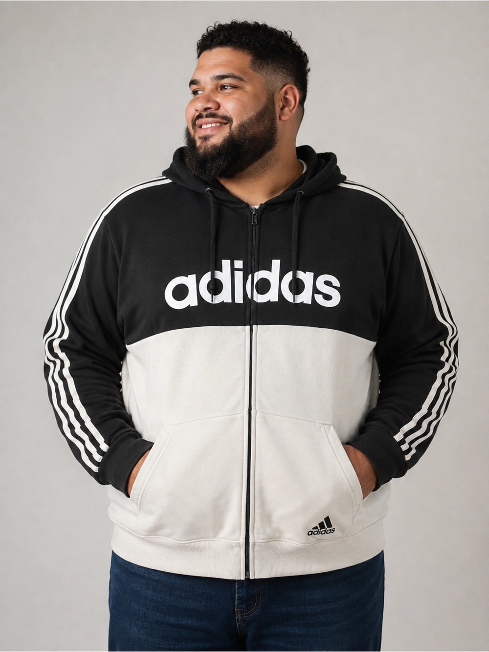 Adidas Men’s XL Black & White Full-Zip Hoodie